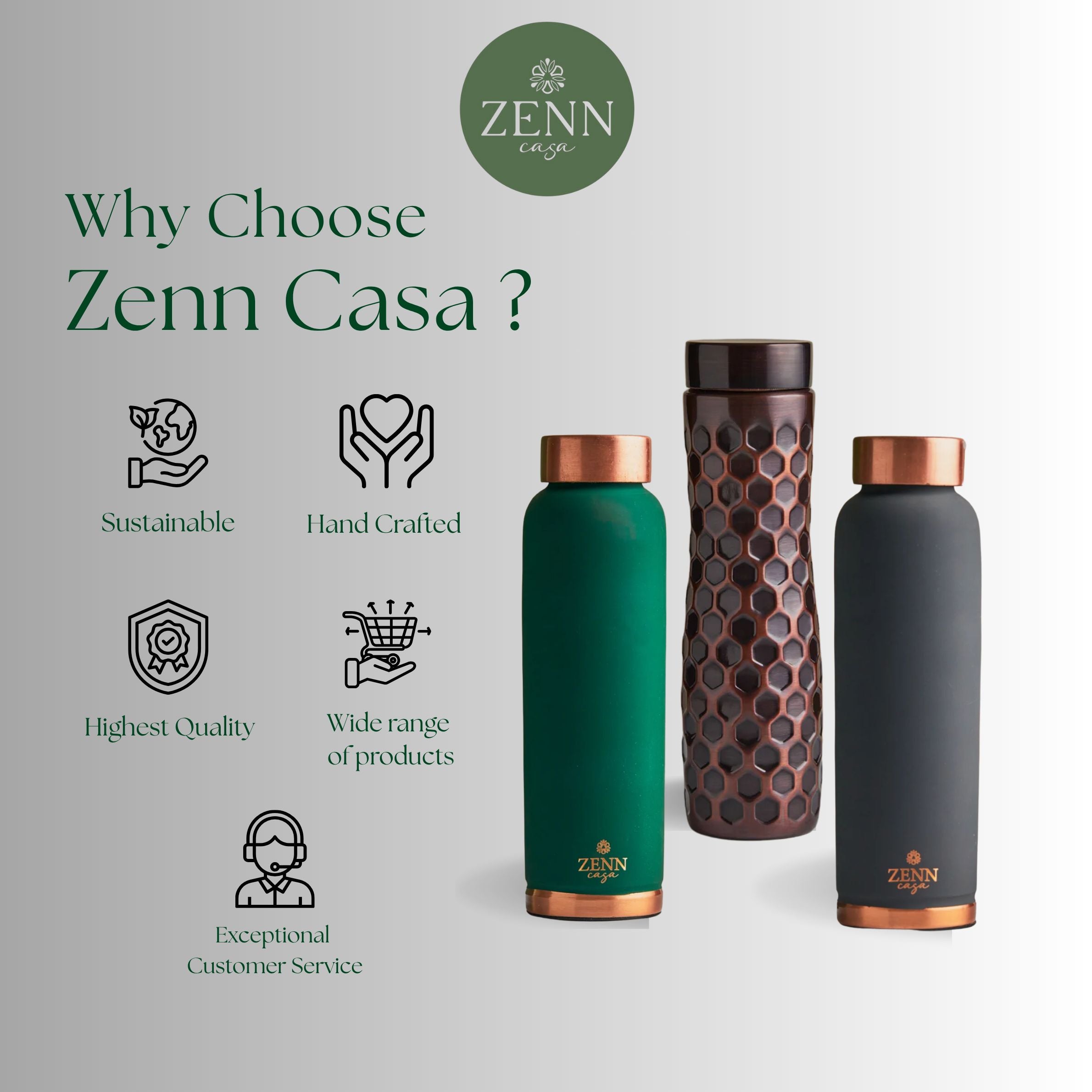 Hammered Heritage Ayurvedic Pure Copper Bottle 1L – Zenn Casa