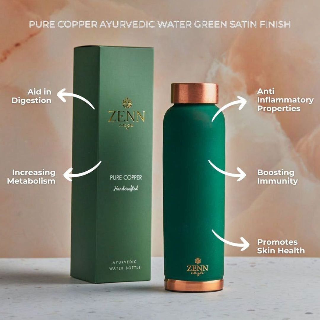 Ayurvedic Satin-Finish Green Pure Copper Bottle – 900 ML