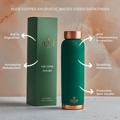 Ayurvedic Satin-Finish Green Pure Copper Bottle – 900 ML