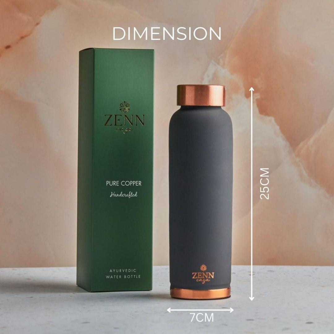 Pre-Order | Ayurvedic Satin-Finish Grey Pure Copper Bottle – 900 ML