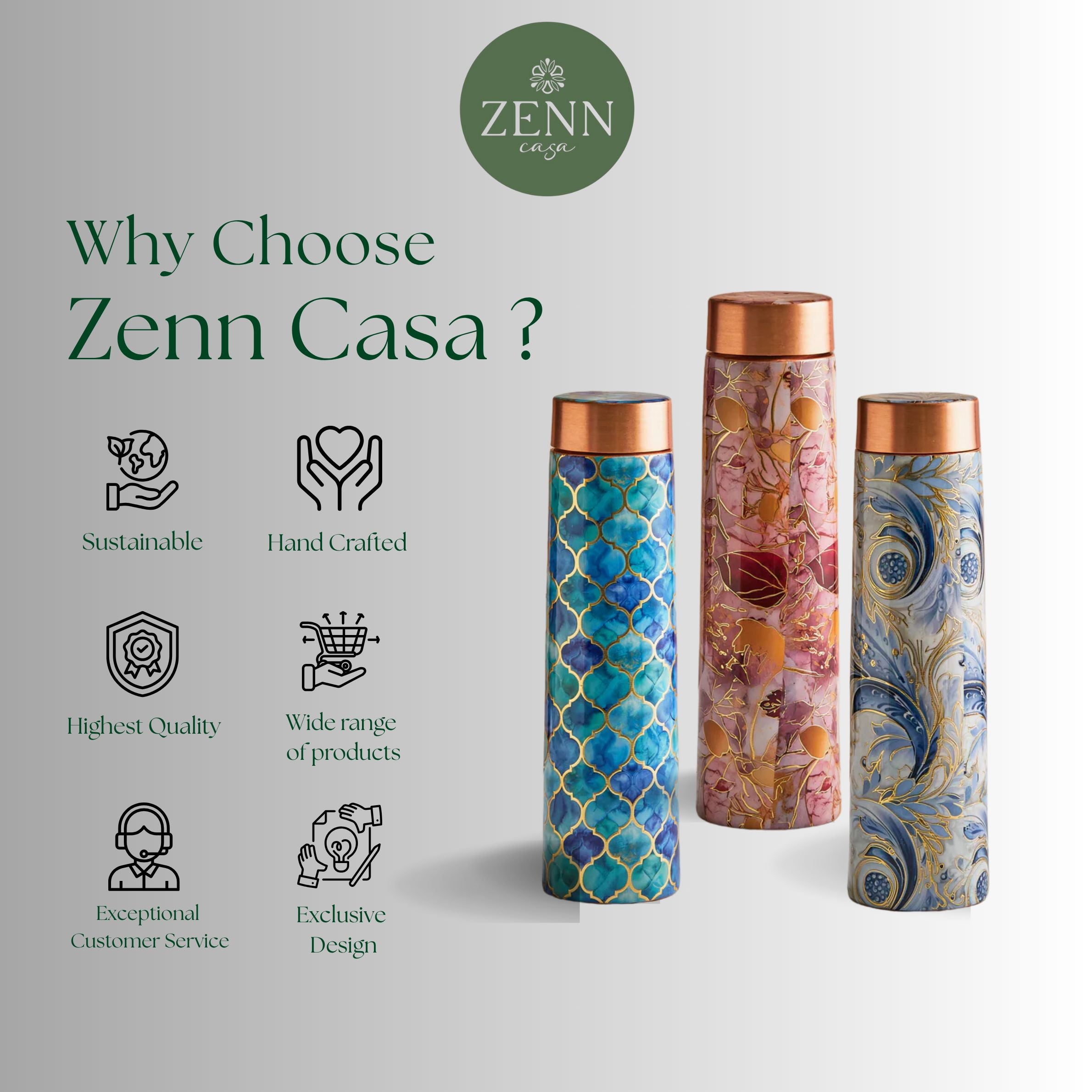 Buy Geometric Copper Bottle 950ml Brown Design | Zenn Casa – Zenn