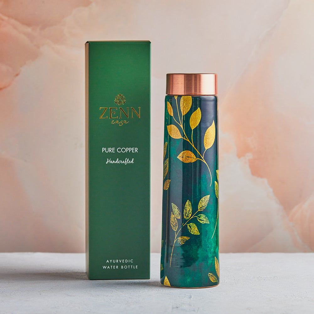 Emerald Serenity Handcrafted Pure Copper Bottle – 950 ML