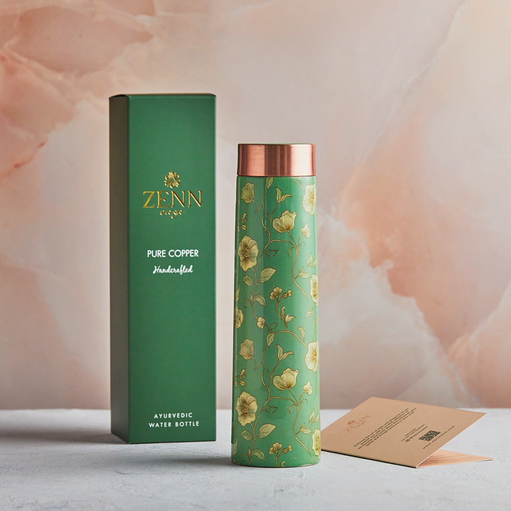 Pastel Green Handcrafted Pure Copper Bottle – 950 ML