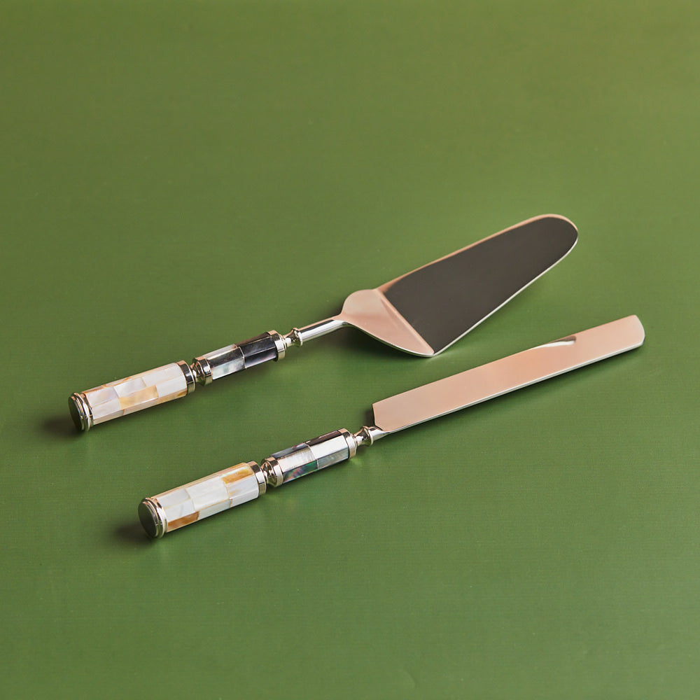 Opaline Aura – Mother of Pearl Cake Knife & Server Duo