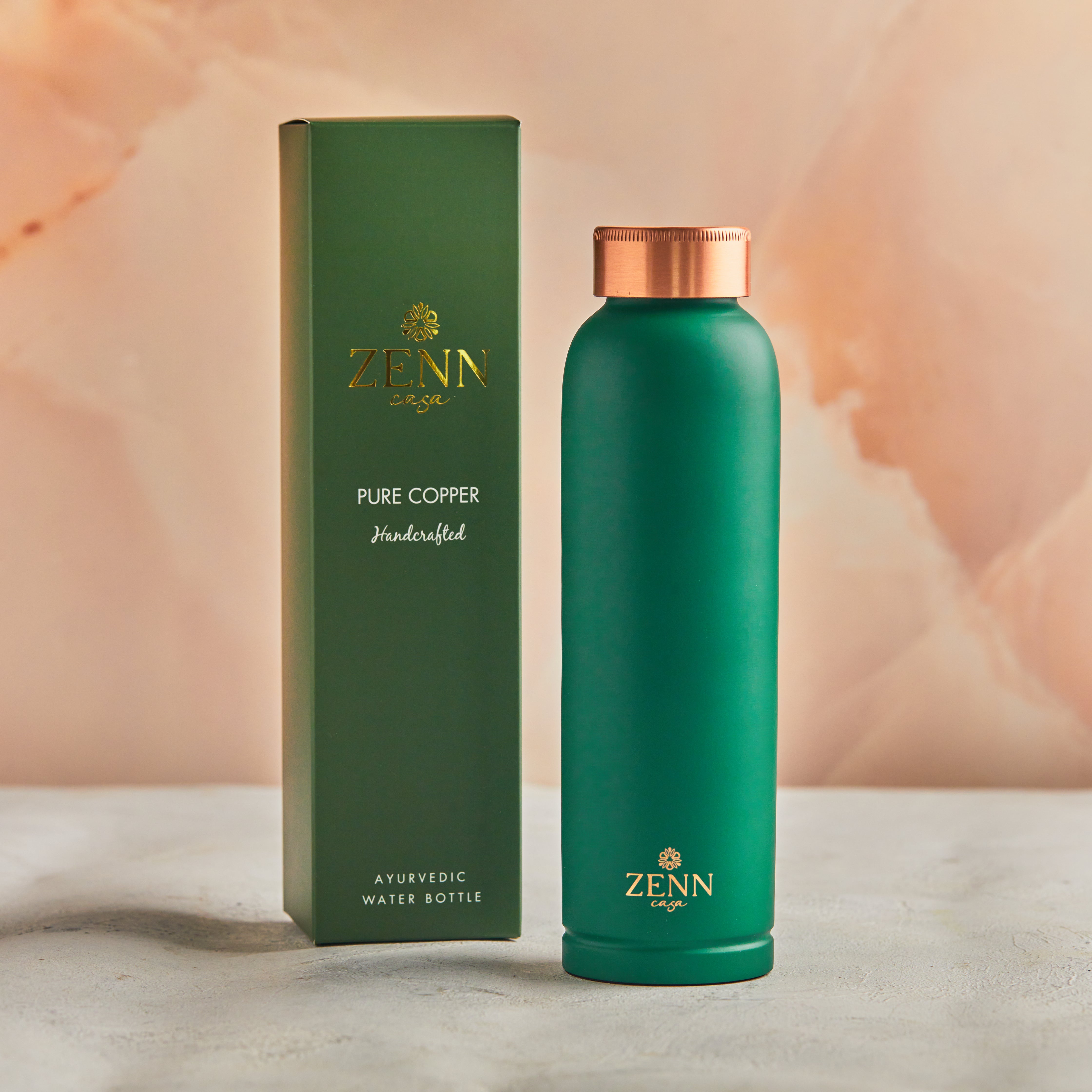 Ayurvedic Satin-Finish Green Pure Copper Bottle – 900 ML – Zenn
