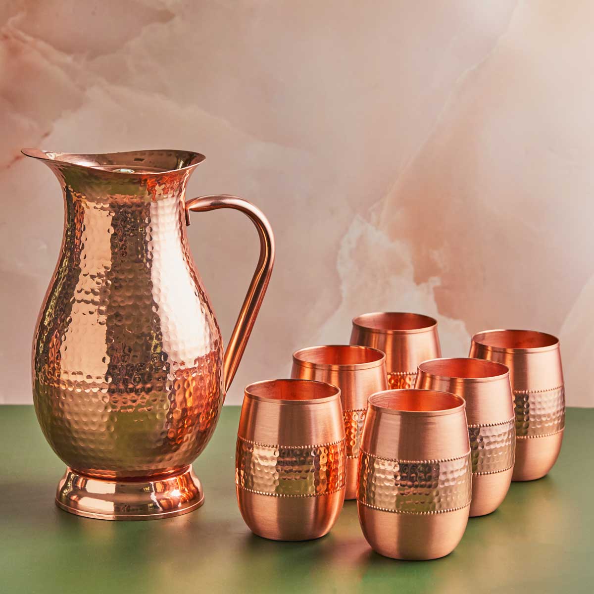 Royal Mughlai 7-Piece Pure Copper Jug Set 2 L