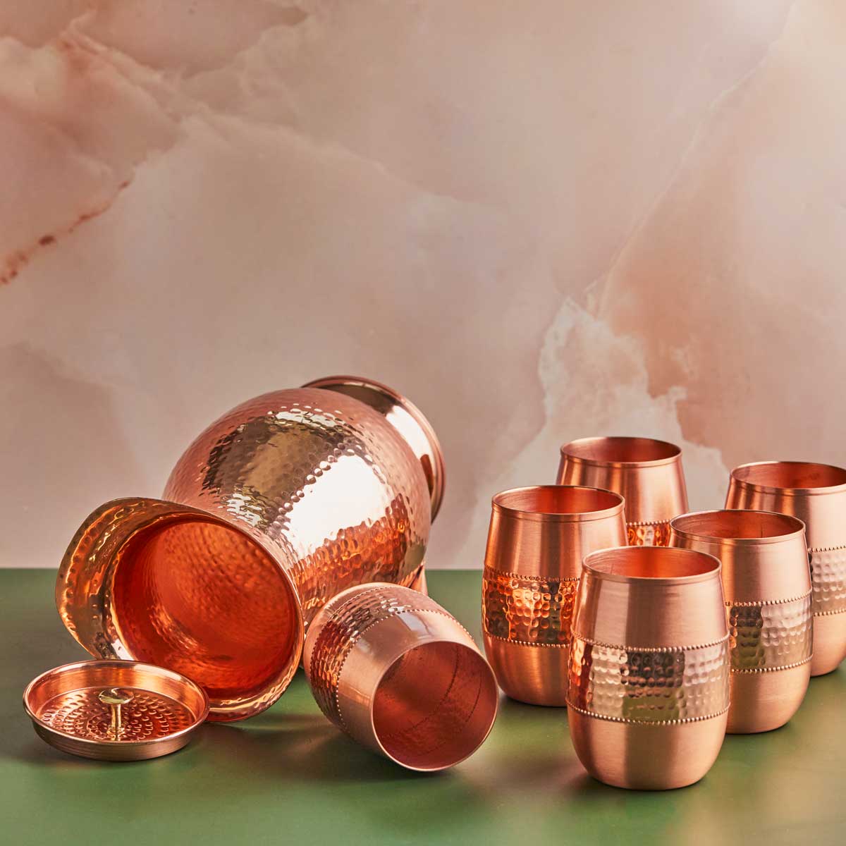 Royal Mughlai 7-Piece Pure Copper Jug Set 2 L
