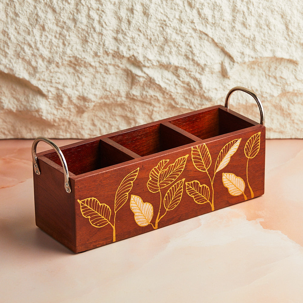 Rustic Bloom Wood Cutlery Holder