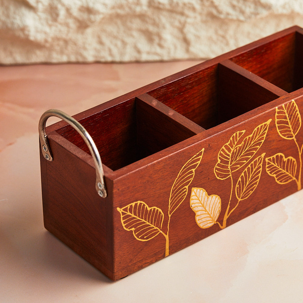 Rustic Bloom Wood Cutlery Holder