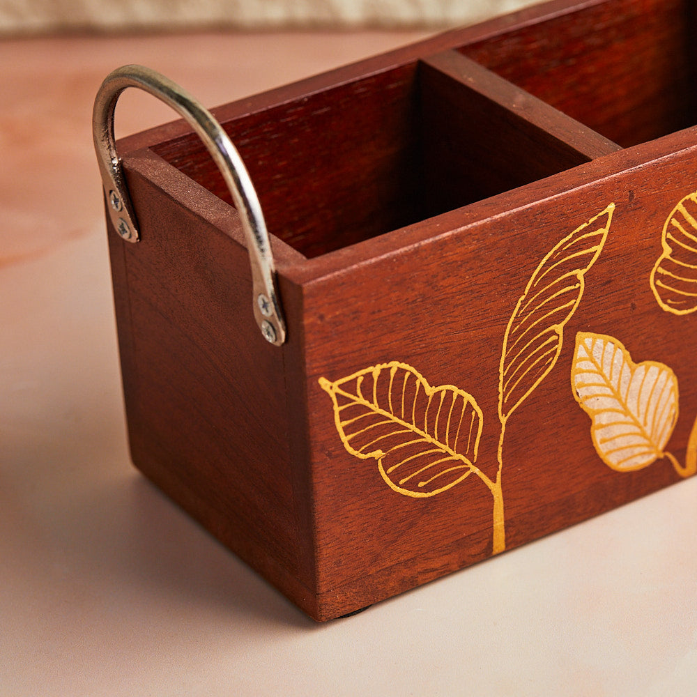 Rustic Bloom Wood Cutlery Holder