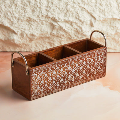 Silver Heritage Triple Wood Cutlery Holder