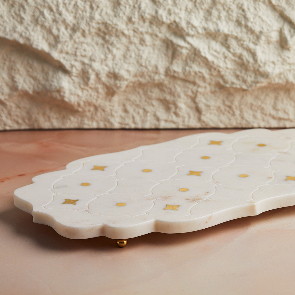 Luxe Marble & Brass Inlay Cheese Board | Dessert | Appertizer Serving Board