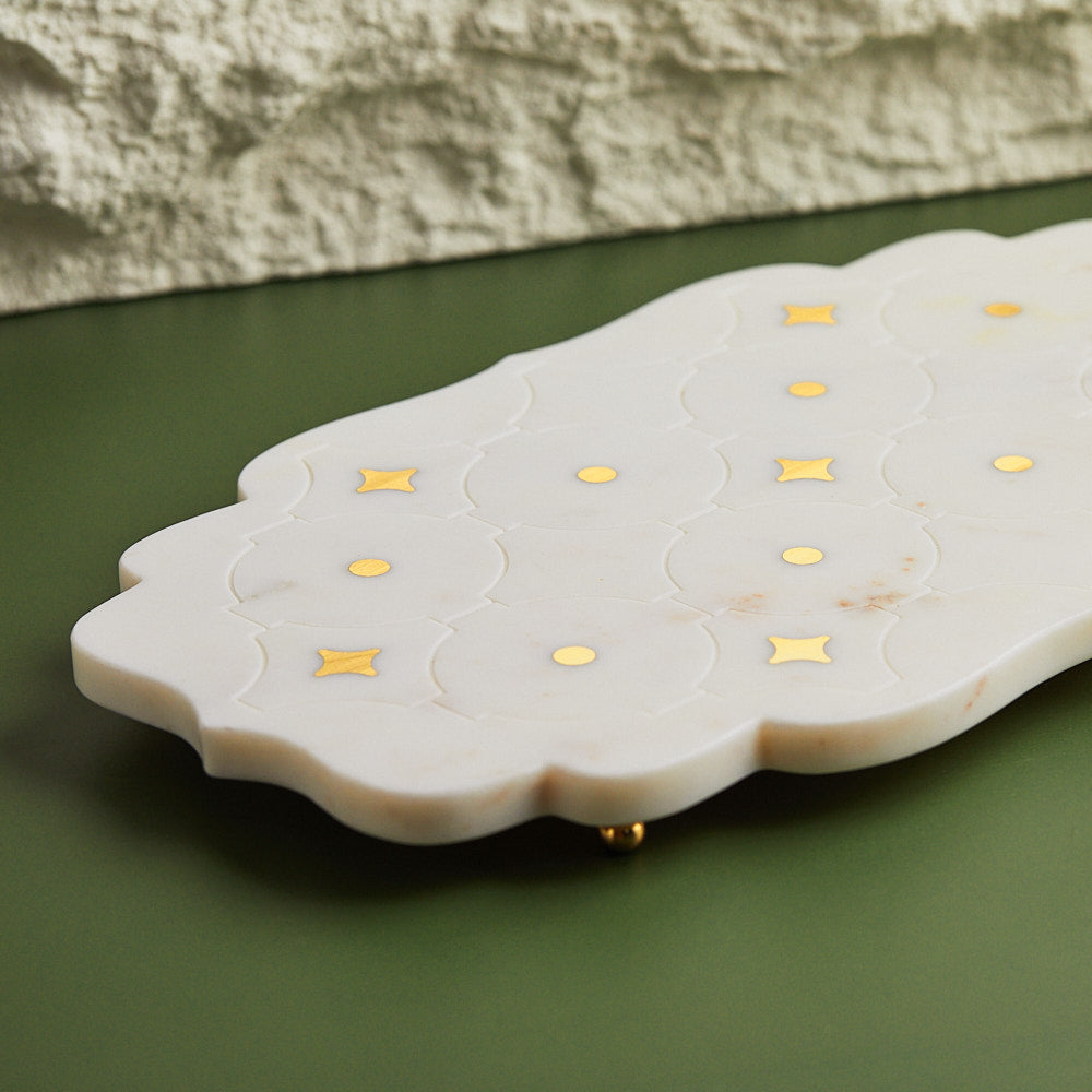Luxe Marble & Brass Inlay Cheese Board | Dessert | Appertizer Serving Board