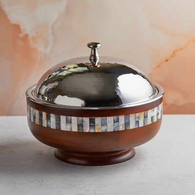 Wood Pedestal Mother of Pearl Casserole – 3.5L Handcrafted | With Stainless Steel Core