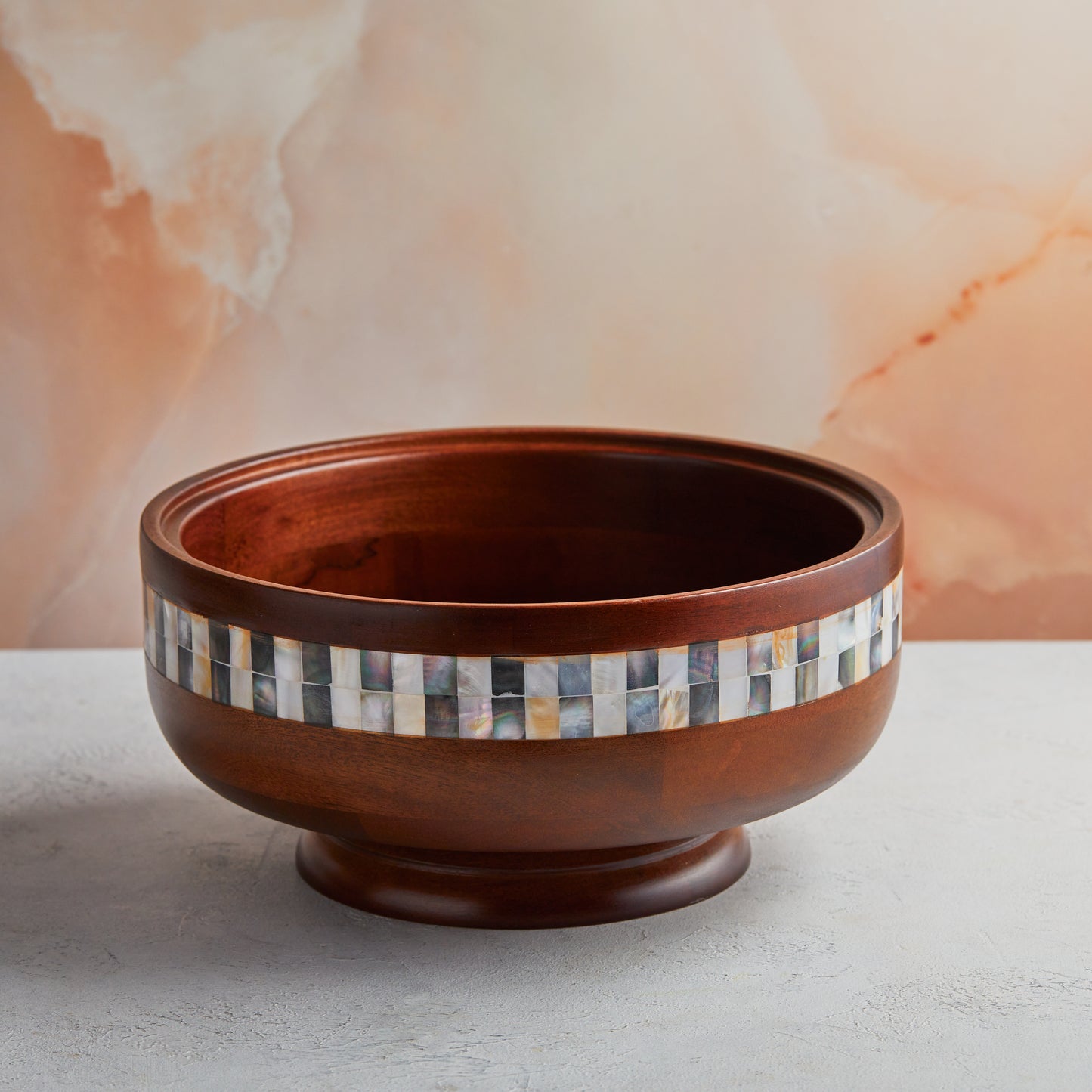 Wood Pedestal Mother of Pearl Casserole – 3.5L Handcrafted | With Stainless Steel Core