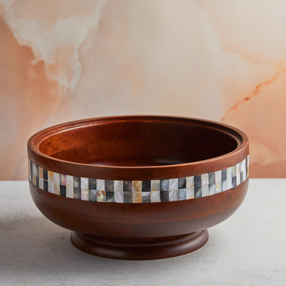 Wood Pedestal Mother of Pearl Casserole – 4.5L Handcrafted |  With Stainless Steel Core