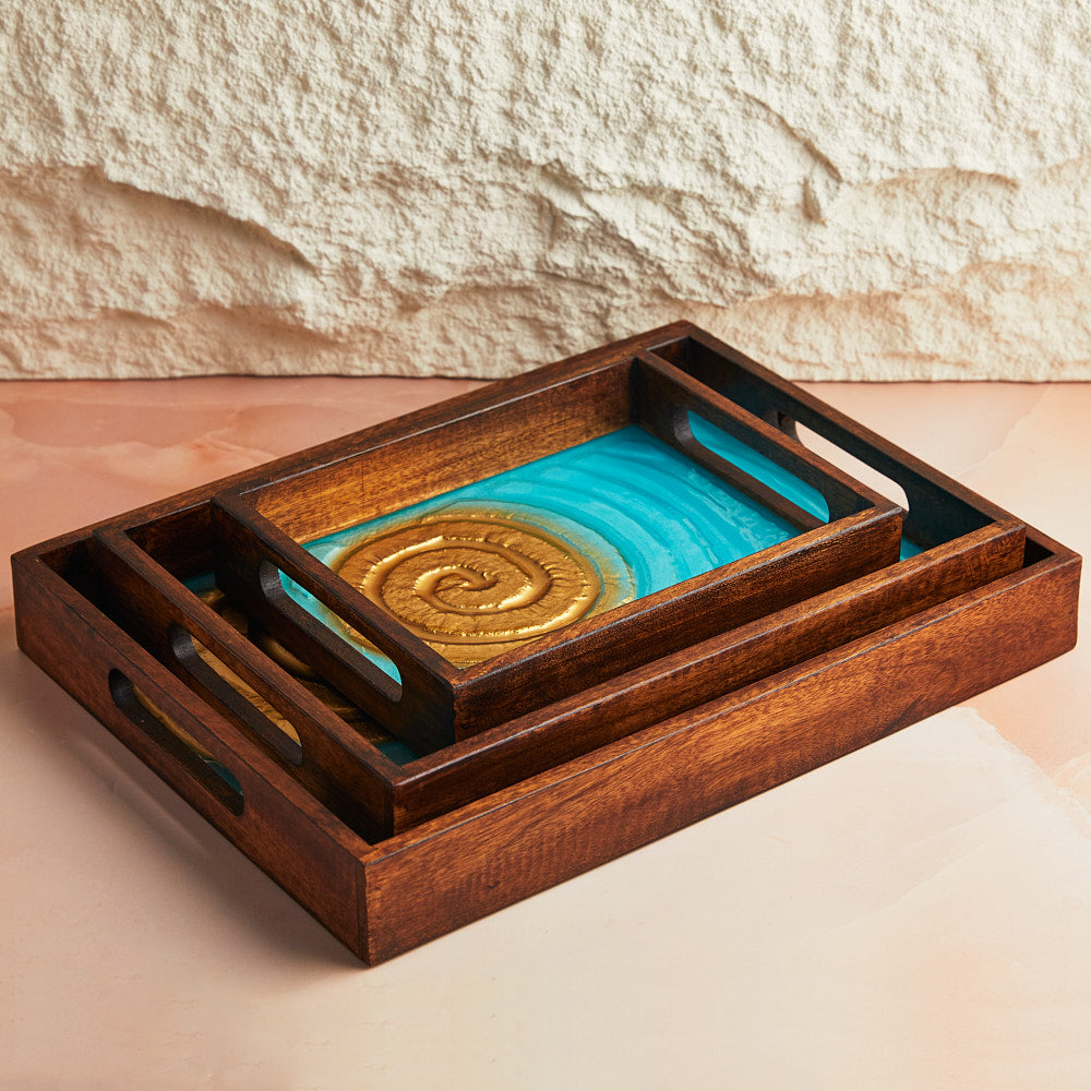 AquaGold Artisanal Tray – Set of 3