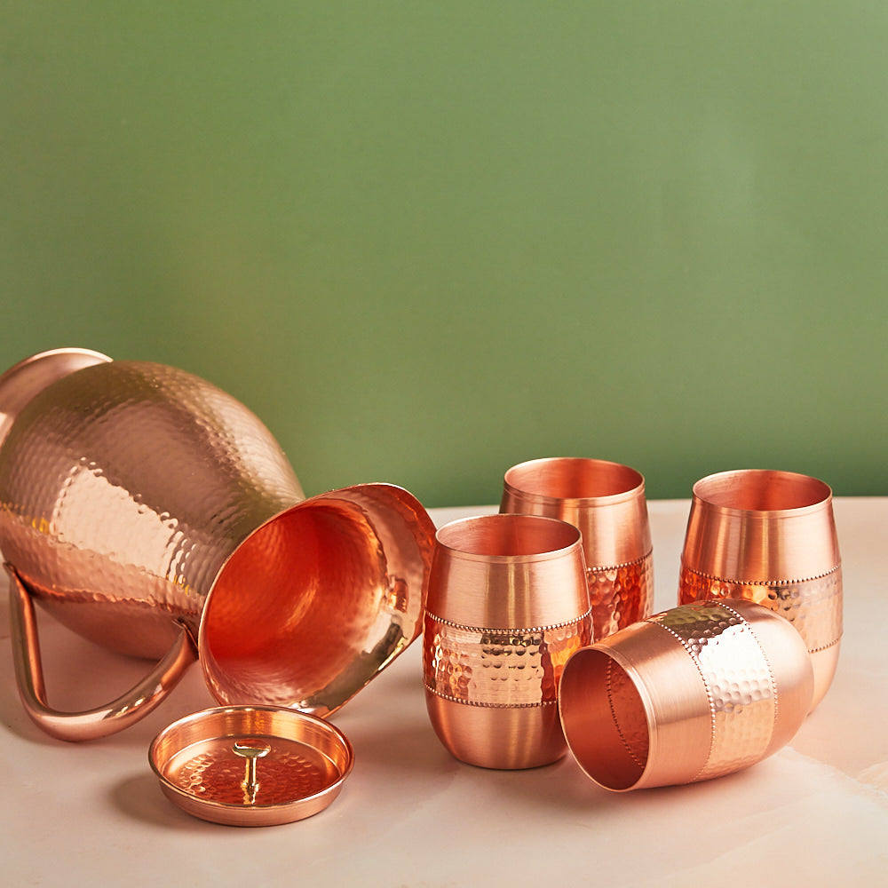 Buy Royal Mughlai Copper Jug Set – 5 Piece | ZennCasa – Zenn Casa