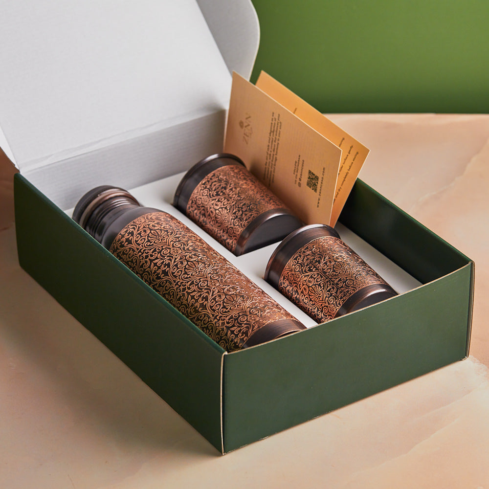 PRE-ORDER | Premium Engraved Pure Copper Bottle 900ml & Glass Set