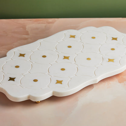 Luxe Marble & Brass Inlay Cheese Board | Dessert | Appetizer Serving Board