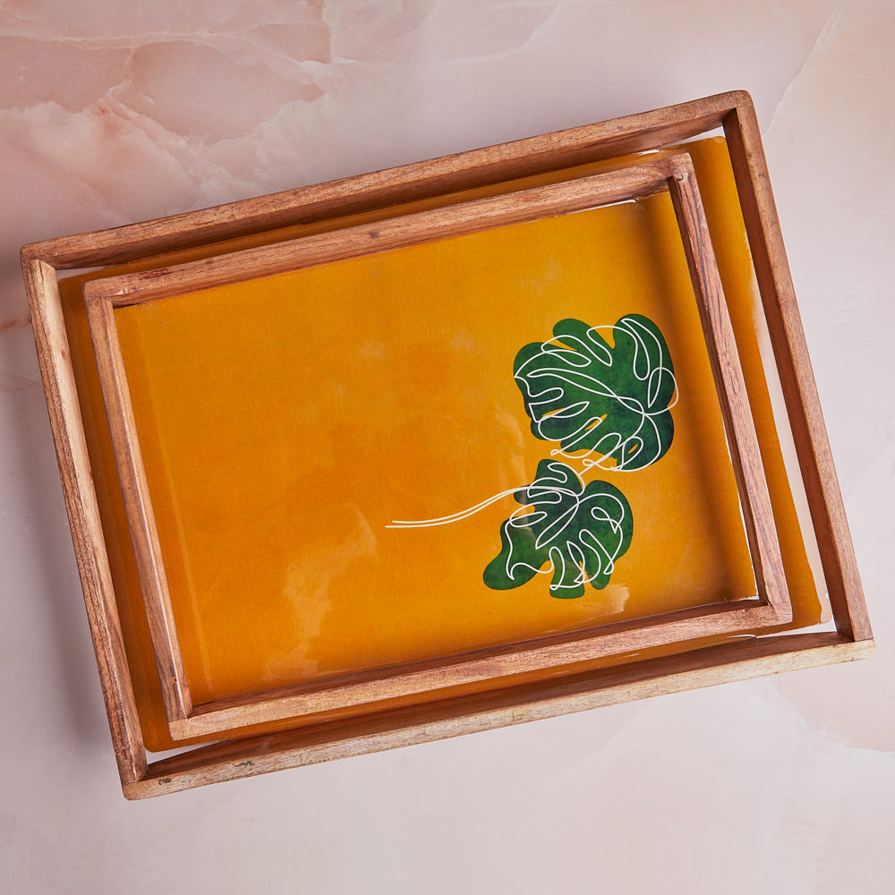 Mustard Monstera Tray Duo - Set of 2