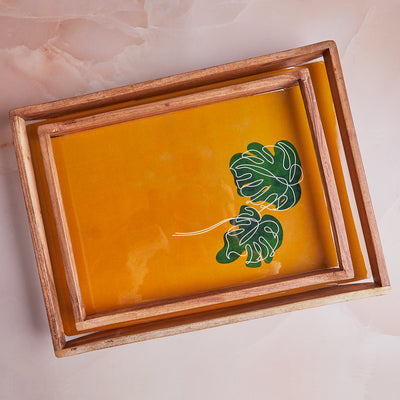 Mustard Monstera Tray Duo - Set of 2