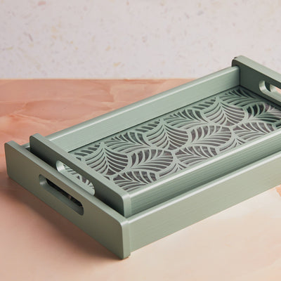 Aqua Fern Luxe Tray - A Set of 2 | Engineered Wood Serveware