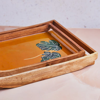Mustard Monstera Tray Duo - Set of 2