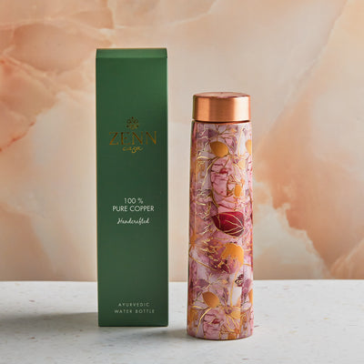 Pure Copper Ayurvedic Water Bottle Red florals 950ml