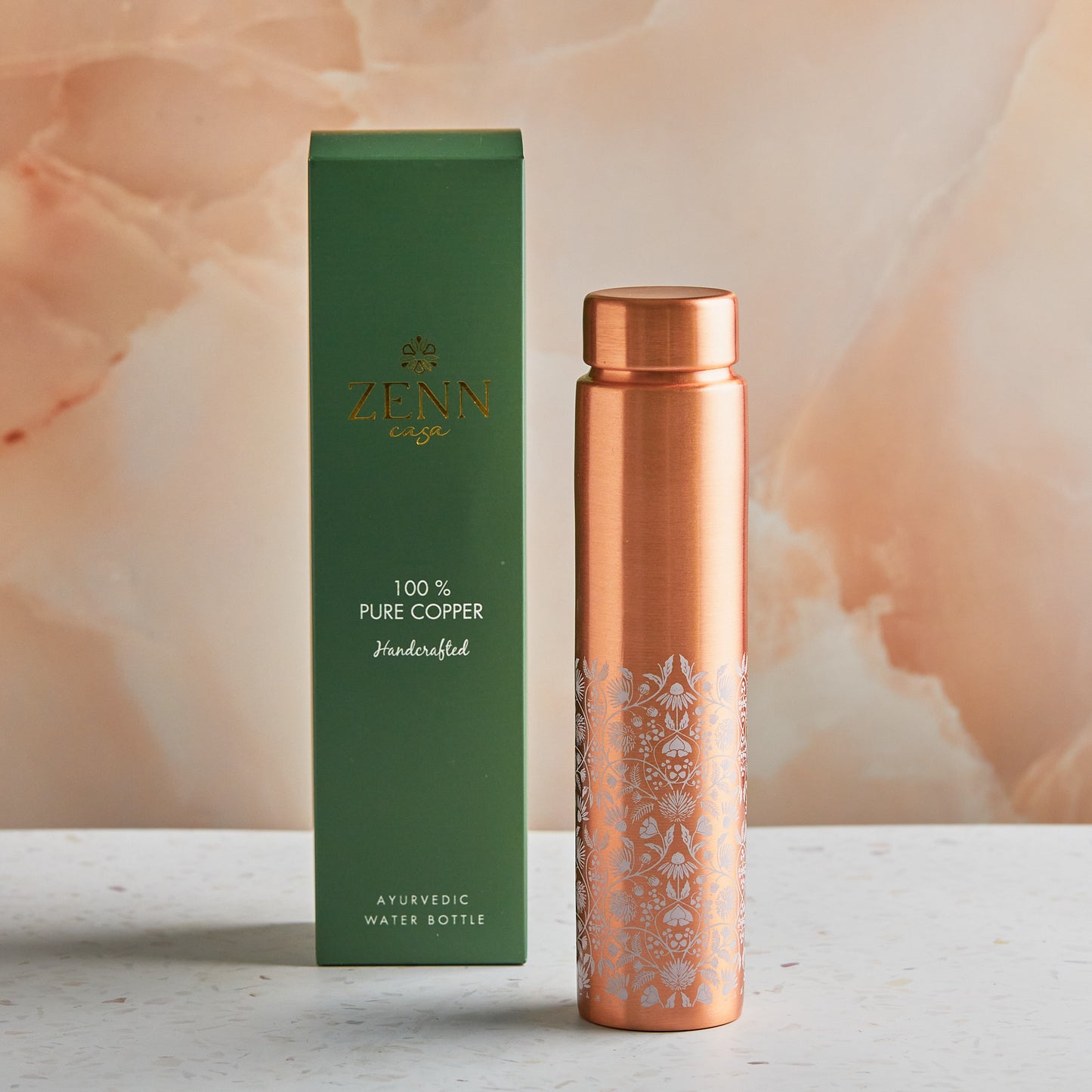 Pure Copper Ayurvedic Water Bottle White Design 650ml
