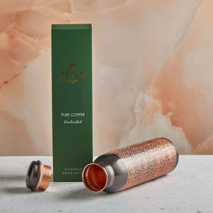 Hammered Black Etched Ayurvedic Pure Copper Bottle 1L