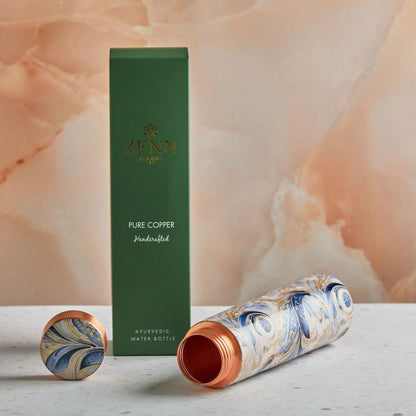 Blue Hues Artistic Pure Copper Wellness Bottle – 950 ML