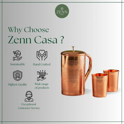 Ayurvedic Embossed 3-Piece Copper Jug Set 1.5 L