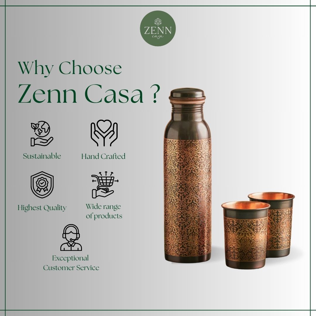 Premium Engraved Pure Copper Bottle & Glass Set – Zenn Casa