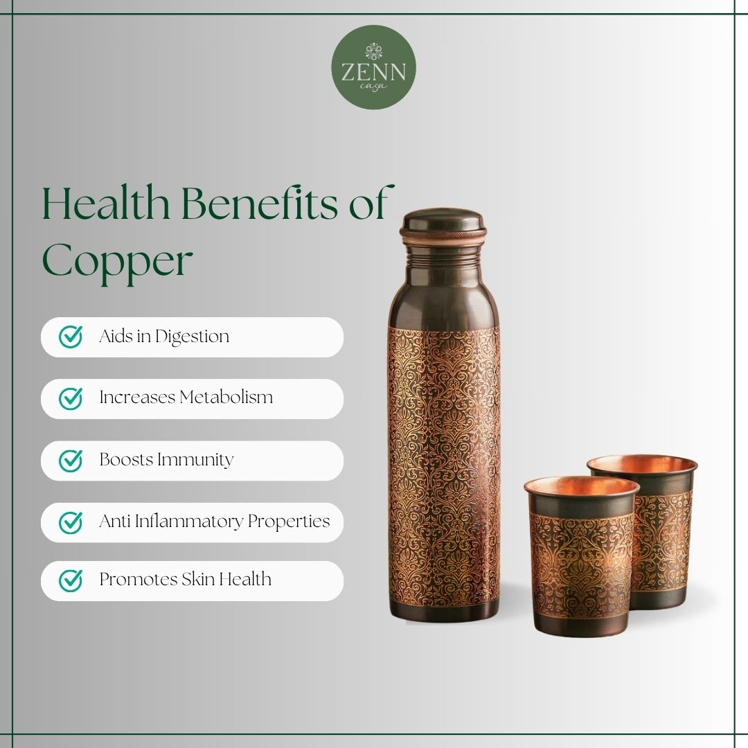 Premium Engraved Pure Copper Bottle & Glass Set