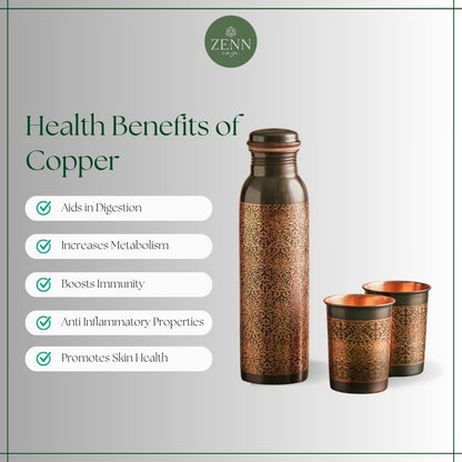 Premium Engraved Pure Copper Bottle & Glass Set