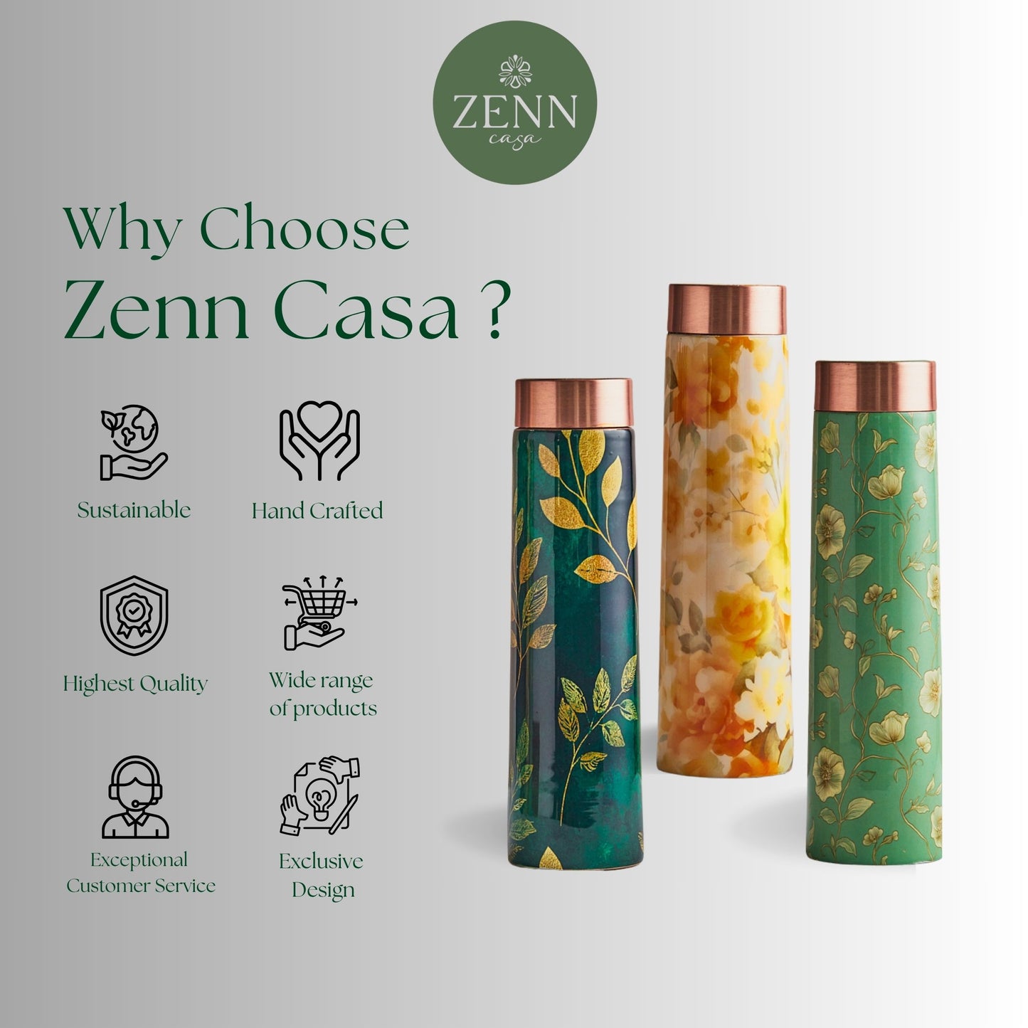 Pastel Green Handcrafted Pure Copper Bottle – 800 ML