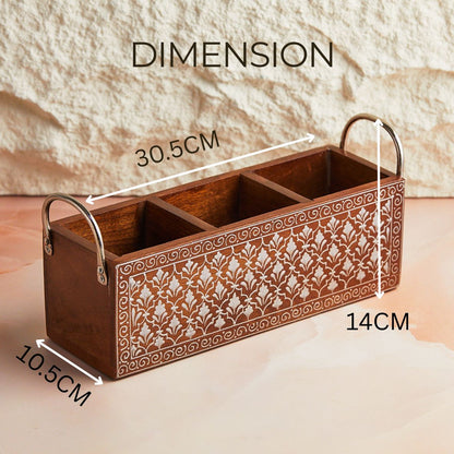 Silver Heritage Triple Wood Cutlery Holder