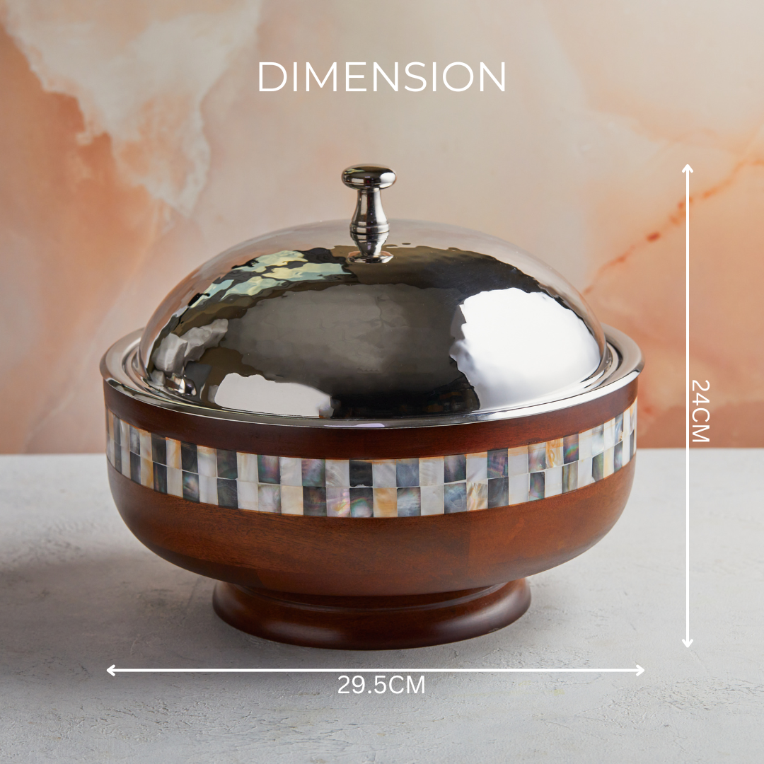 Wood Pedestal Mother of Pearl Casserole – 3.5L Handcrafted | With Stainless Steel Core