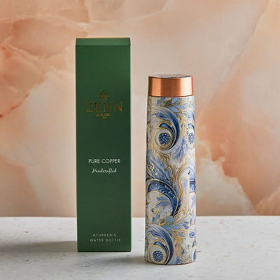 Blue Hues Artistic Pure Copper Wellness Bottle – 950 ML