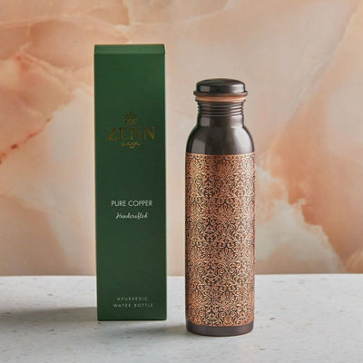 Hammered Black Etched Ayurvedic Pure Copper Bottle 1L