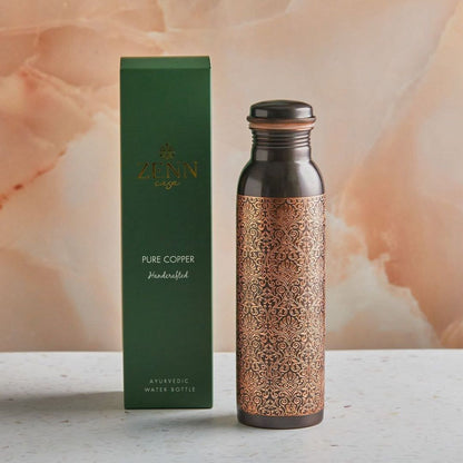 Hammered Black Etched Ayurvedic Pure Copper Bottle 1L