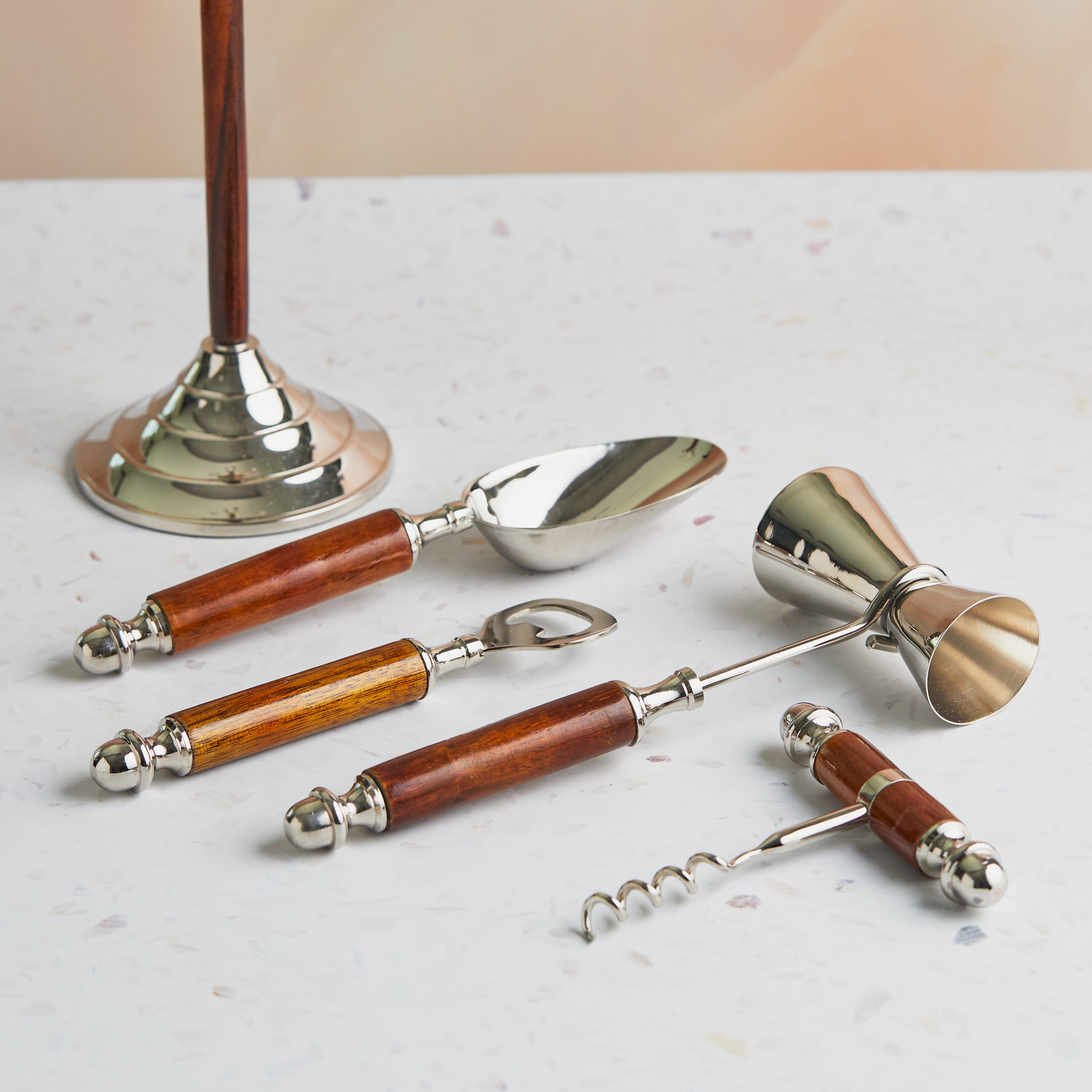 Buy Bar Hanging Tools Set – Wood & Silver | ZennCasa – Zenn Casa