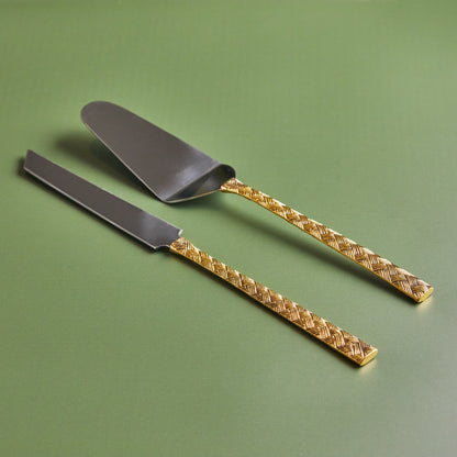 Handcrafted 2-Piece Brass Cake Knife & Server Set