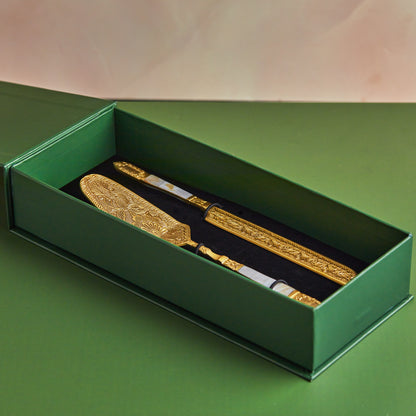 Handcrafted antique style 2-Piece brass & Mother Of Pearl Cake Knife & Server set