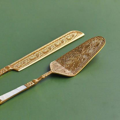 Handcrafted antique style 2-Piece brass & Mother Of Pearl Cake Knife & Server set