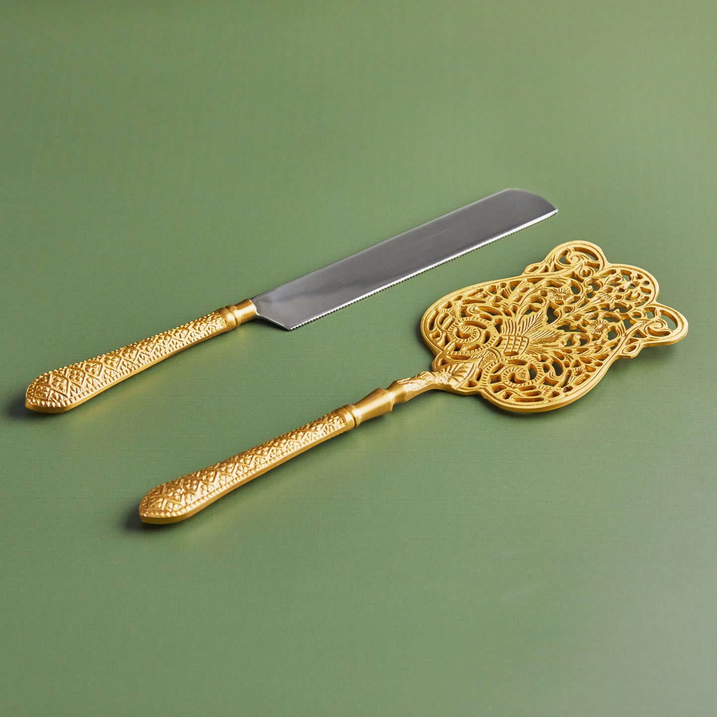 Handcrafted Antique Style 2-Piece Brass Cake Knife & Server Set
