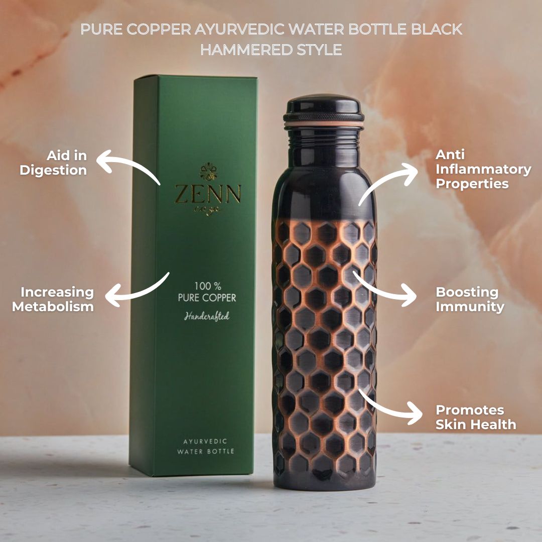 Midnight Hammered Ayurvedic Pure Copper Bottle 1 L – Zenn Casa