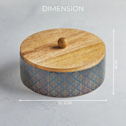 Handmade Wooden Roti Box with Blue Base