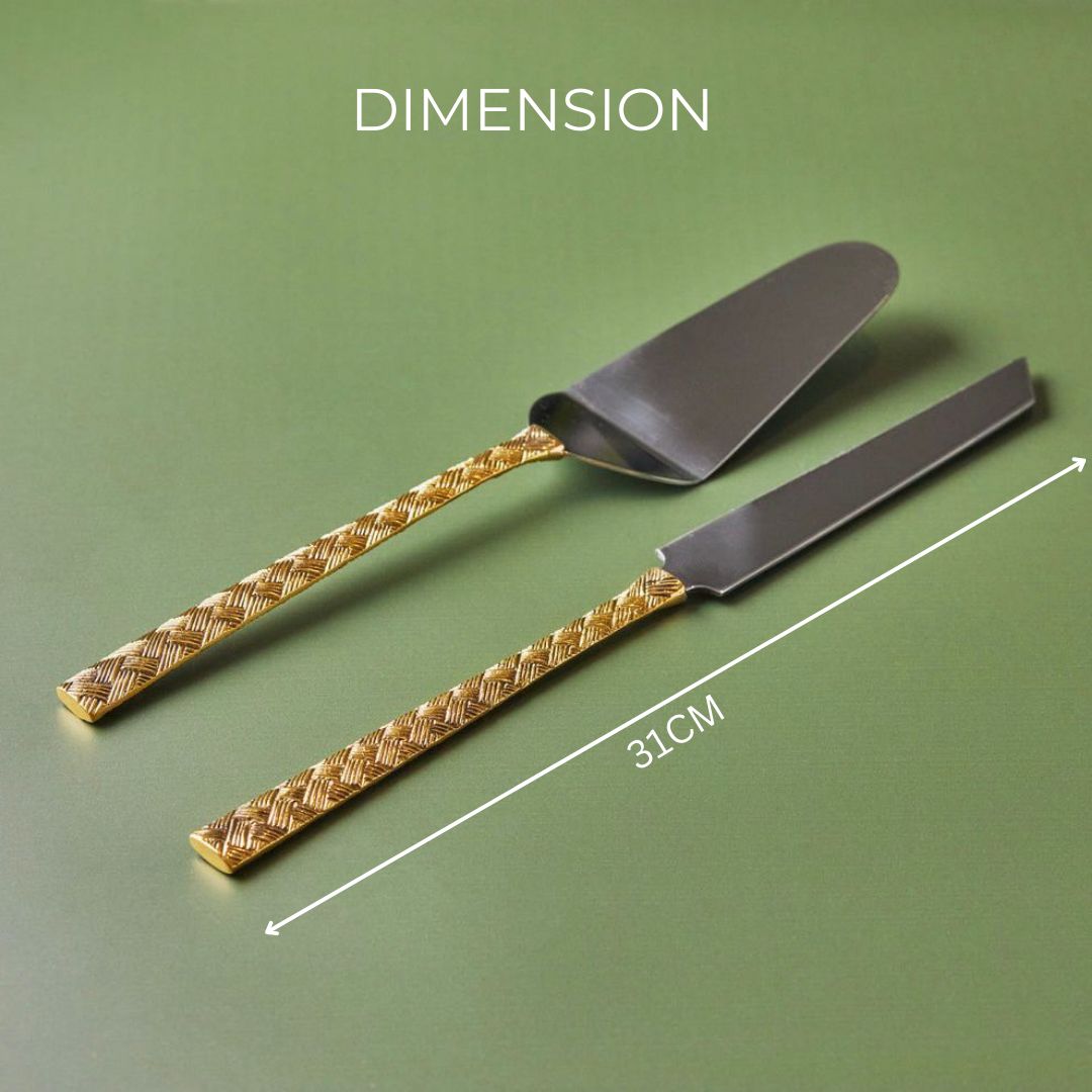Handcrafted 2-Piece Brass Cake Knife & Server Set
